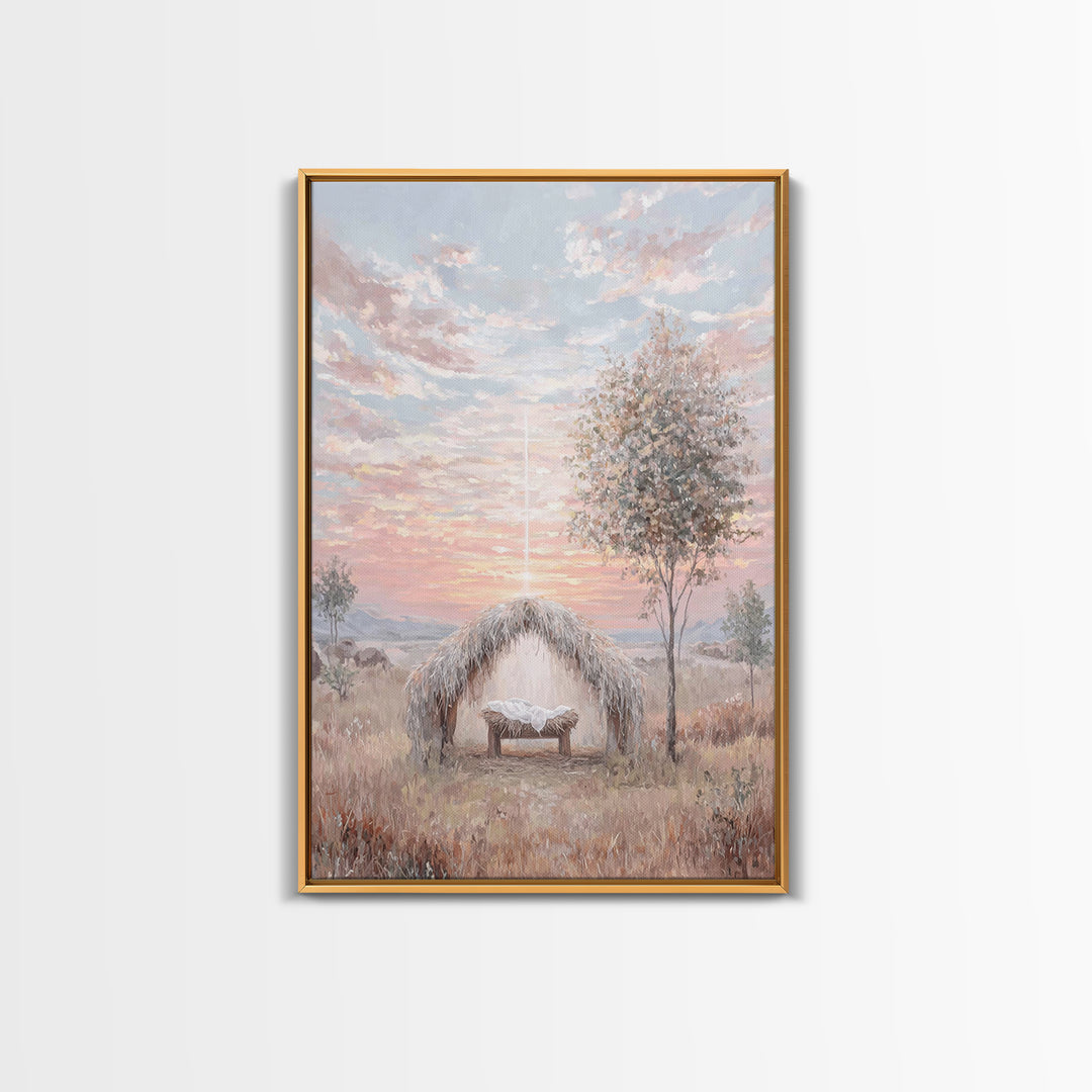 Sacred Birth Glow – Framed Canvas Print – Christian Christmas Art – Vintage Christian Art – Christian Wall Art – Jesus Painting – Christian