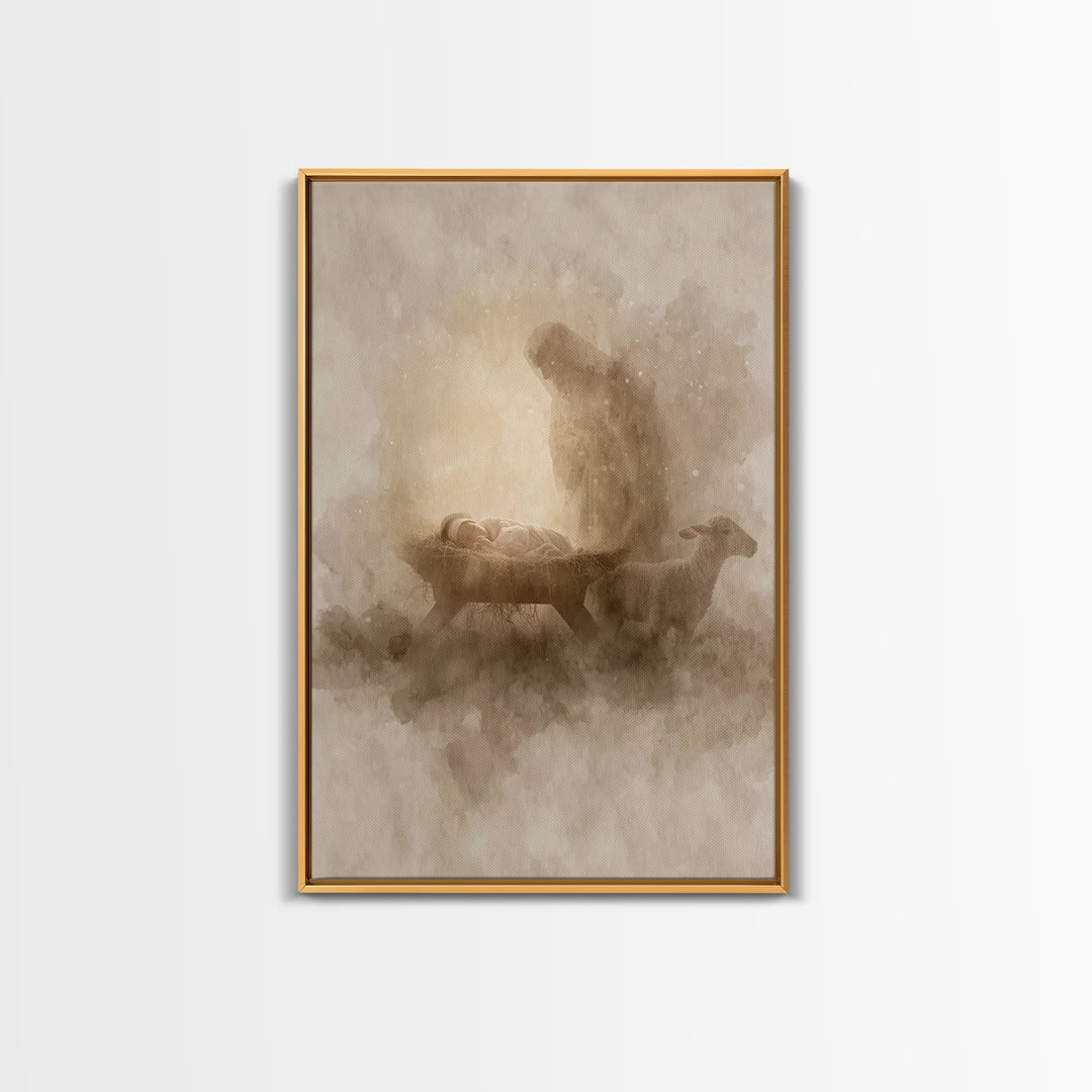 Sacred Night Glow – Framed Canvas Print – Christian Christmas Art – Christian Wall Art – Christian Art Canvas – Jesus Painting – Christmas
