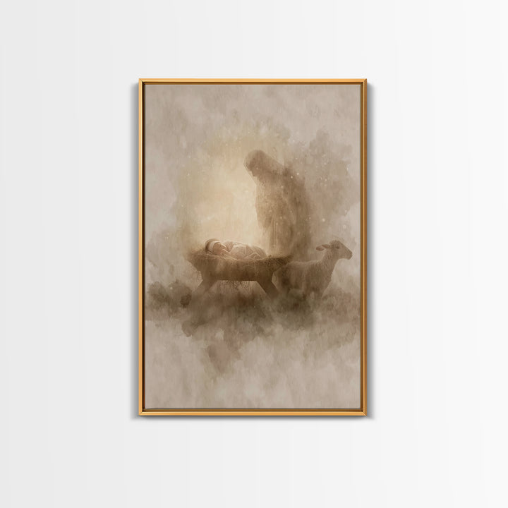 Sacred Night Glow – Framed Canvas Print – Christian Christmas Art – Christian Wall Art – Christian Art Canvas – Jesus Painting – Christmas