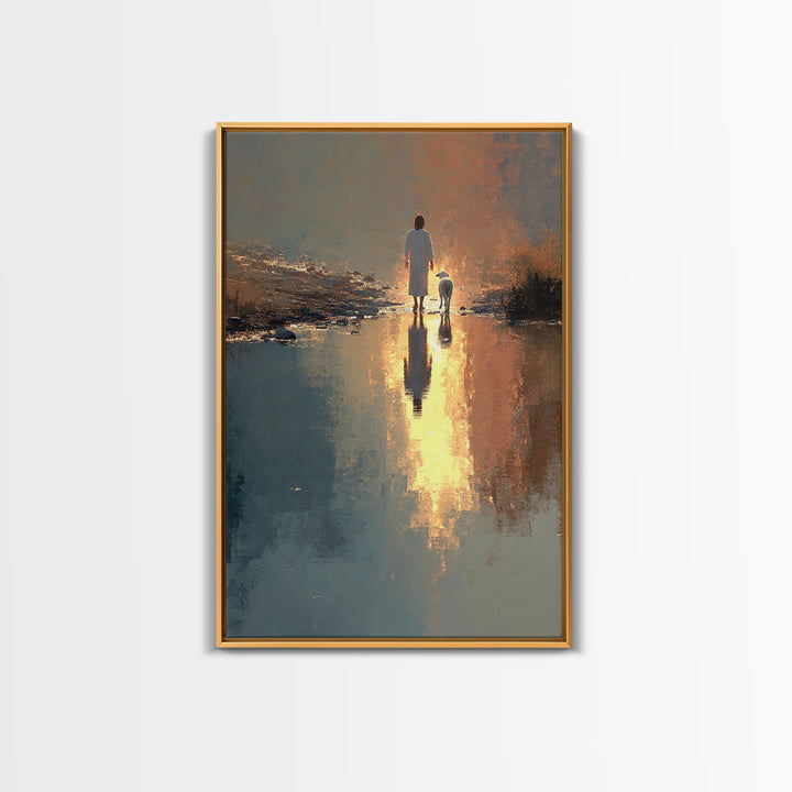 Golden River Walk – Framed Canvas Print – Christian Wall Art – Christian Art Canvas – Jesus Painting – Modern Christian Art – Christian Chr