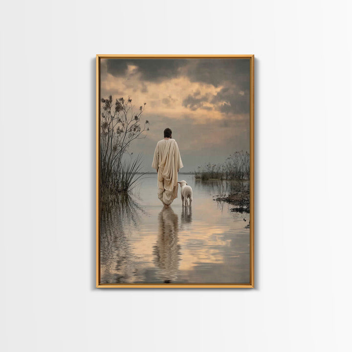 Evening Shepherd Hope – Framed Canvas Print – Christian Art Canvas – Christian Wall Art – Jesus Painting – Christian Christmas Art – Subtle