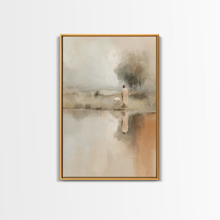 Quiet Shepherd Path – Framed Canvas Print – Christian Wall Art – Jesus Painting – Christian Art Canvas – Pastoral Scenery – Christian Decor