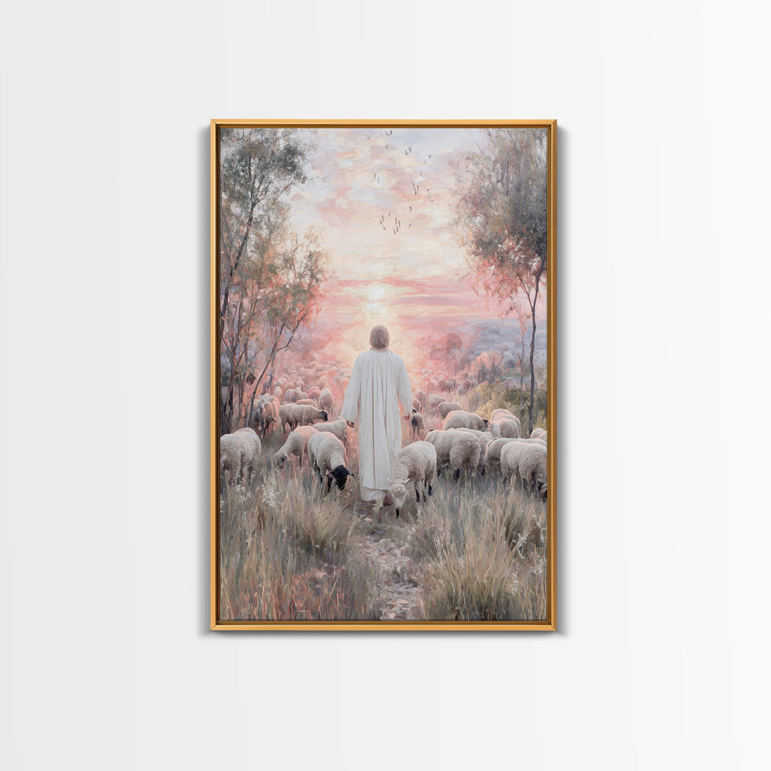 Radiant Shepherd Glow – Framed Canvas Print – Christian Wall Art – Jesus Painting – Christian Art Canvas – Vintage Christian Art – Christia