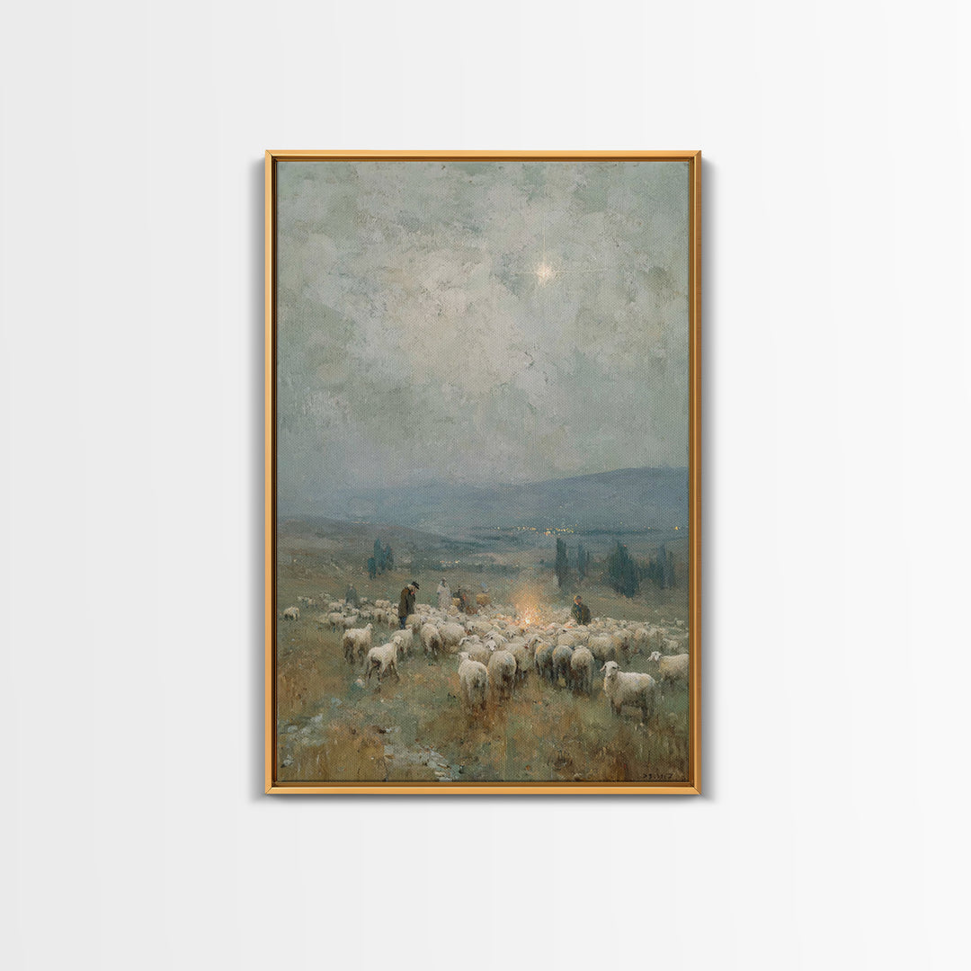 Bethlehem Horizon Star – Framed Canvas Print – Christian Wall Art – Christian Christmas Art – Christian Art Canvas – Pastoral Scenery – Chr