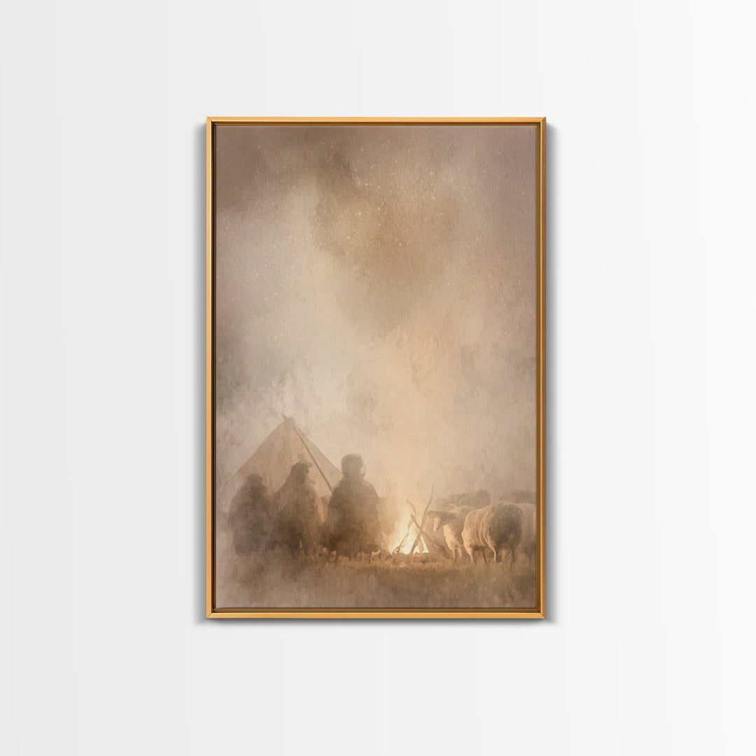 Shepherds Of Light – Framed Canvas Print – Christian Wall Art – Christian Art Canvas – Jesus Christmas Art – Pastoral Scenery – Christmas A