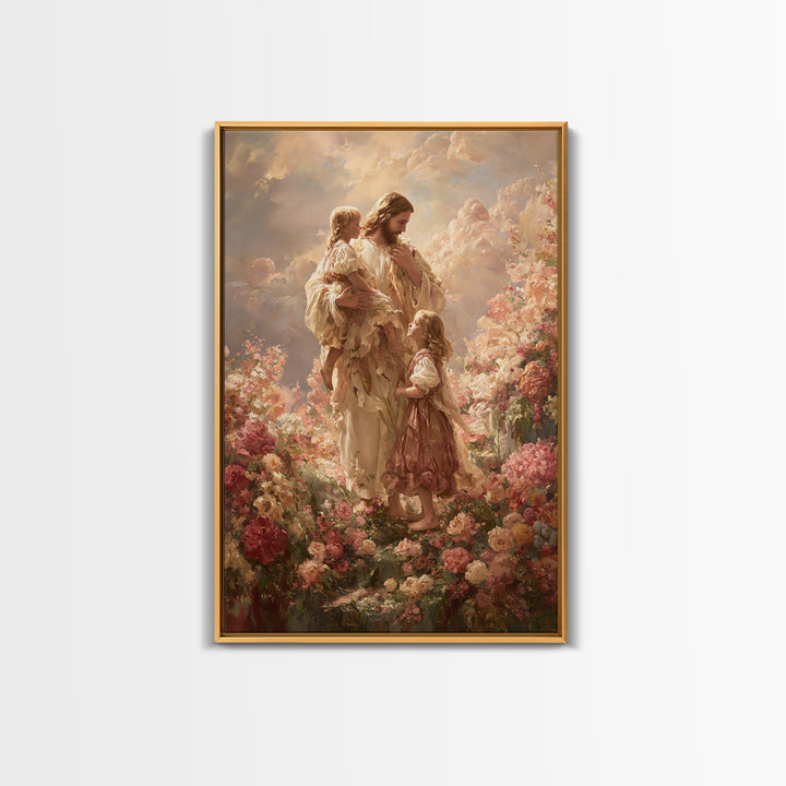 Children Of Heaven – Framed Canvas Print – Jesus Painting – Christian Wall Art – Large Christian Painting – Christian Art Canvas – Vintage