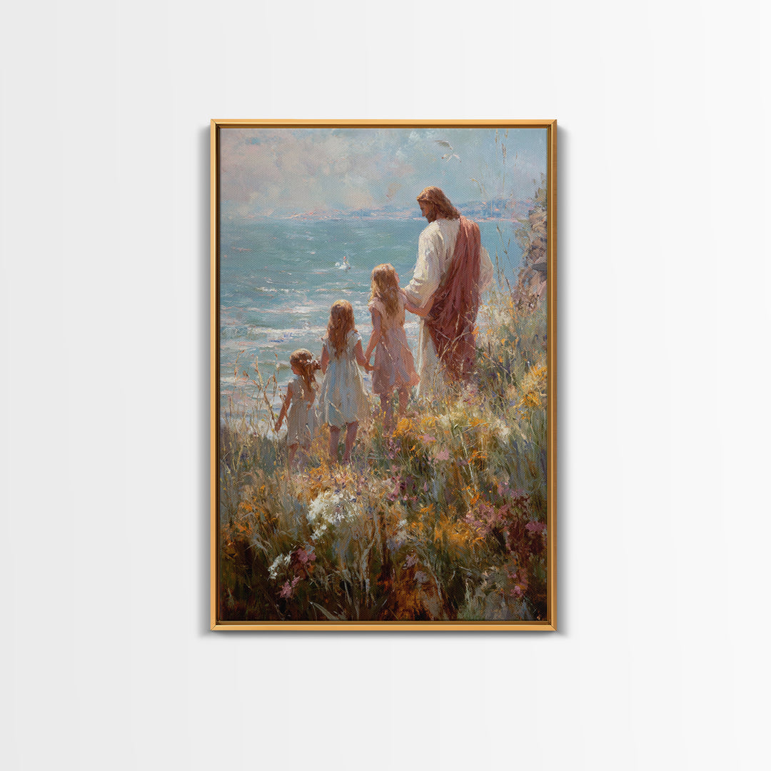 Shoreline Promise | Framed Canvas Print | Christian Wall Art | Jesus Art Print | Christian Art Canvas | Modern Christian Art | Christian Pa