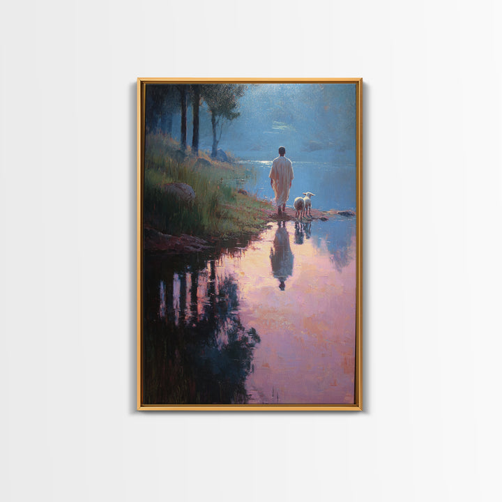 Shepherd’s Gentle Walk | Framed Canvas Print | Christian Wall Art | Jesus Painting | Christian Art Canvas | Modern Christian Art | Christma
