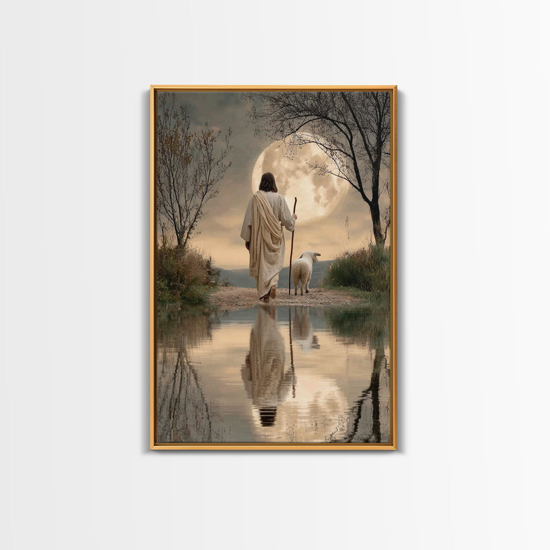 Blue Pasture Calm | Framed Canvas Print | Christian Art Canvas | Jesus Painting | Christian Wall Art | Moody Christian Art | Framed Christm