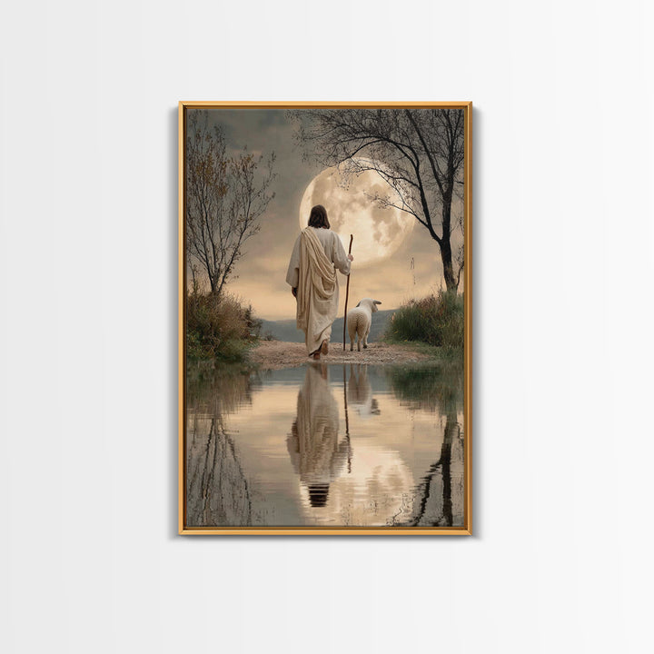 Blue Pasture Calm | Framed Canvas Print | Christian Art Canvas | Jesus Painting | Christian Wall Art | Moody Christian Art | Framed Christm