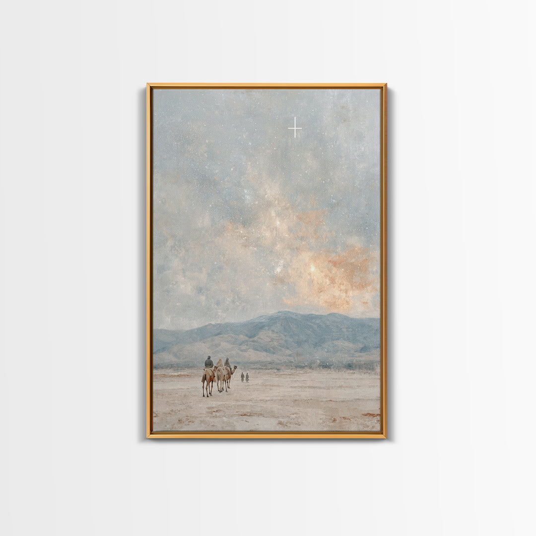 Starry Pilgrims Journey – Framed Canvas Print – Christian Wall Art – Christian Art Canvas – Christmas Art – Christian Christmas Art – Uniqu