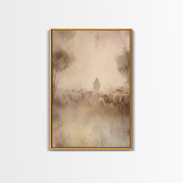 Shepherd’s Dawn – Framed Canvas Print – Christian Wall Art – Jesus Painting – Christian Art Canvas – Pastoral Scenery – Christian Christmas