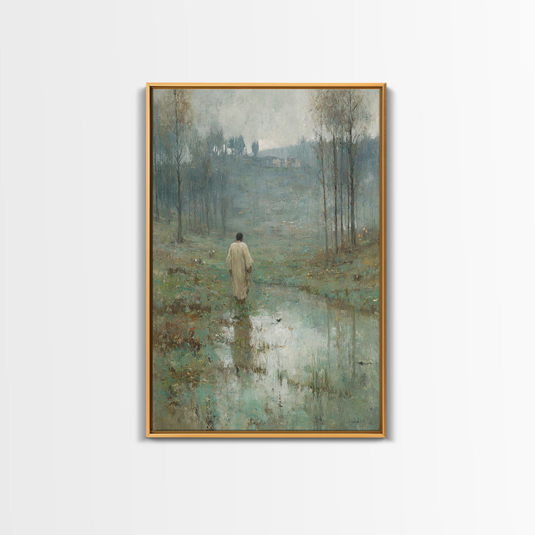 Morning Stillness, Framed Canvas Print, Christian Art Canvas, Christian Wall Art, Moody Christian Art, Jesus Painting, Christmas Art Prints