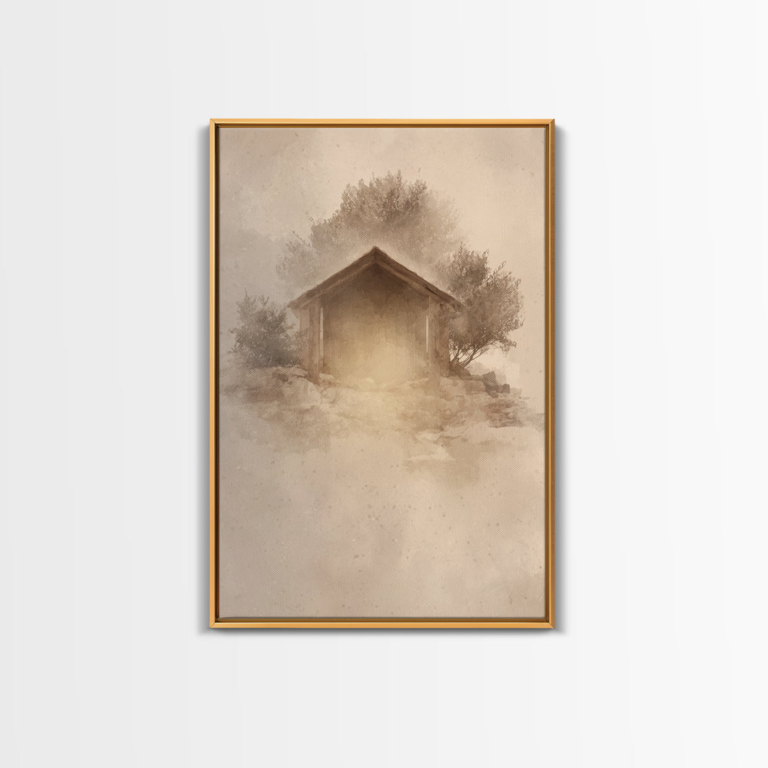 Holy Manger Glow, Framed Canvas Print, Framed Christmas Art, Christian Art Canvas, Christmas Wall Art, Christian Christmas Decor, Christian