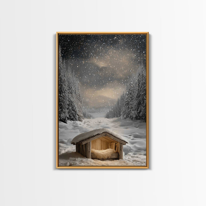 Silent Nativity Snow | Framed Canvas Print | Christmas Canvas Wall Art | Christian Art Work | Christian Christmas Art | Modern Christmas Ar