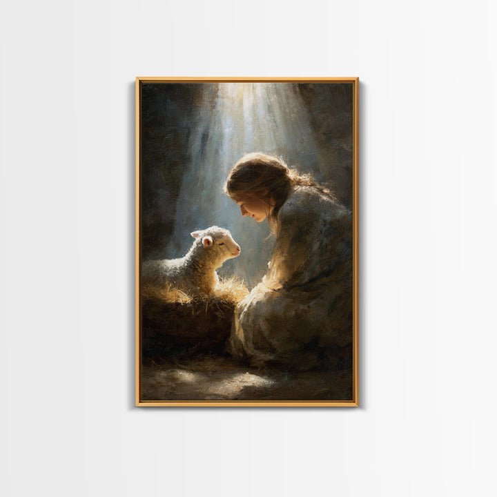 Lamb of Peace – Framed Canvas Print – Jesus Art Print – Christian Paintings – Christian Art Work – Christian Gift Ideas – Christian Wall Ar