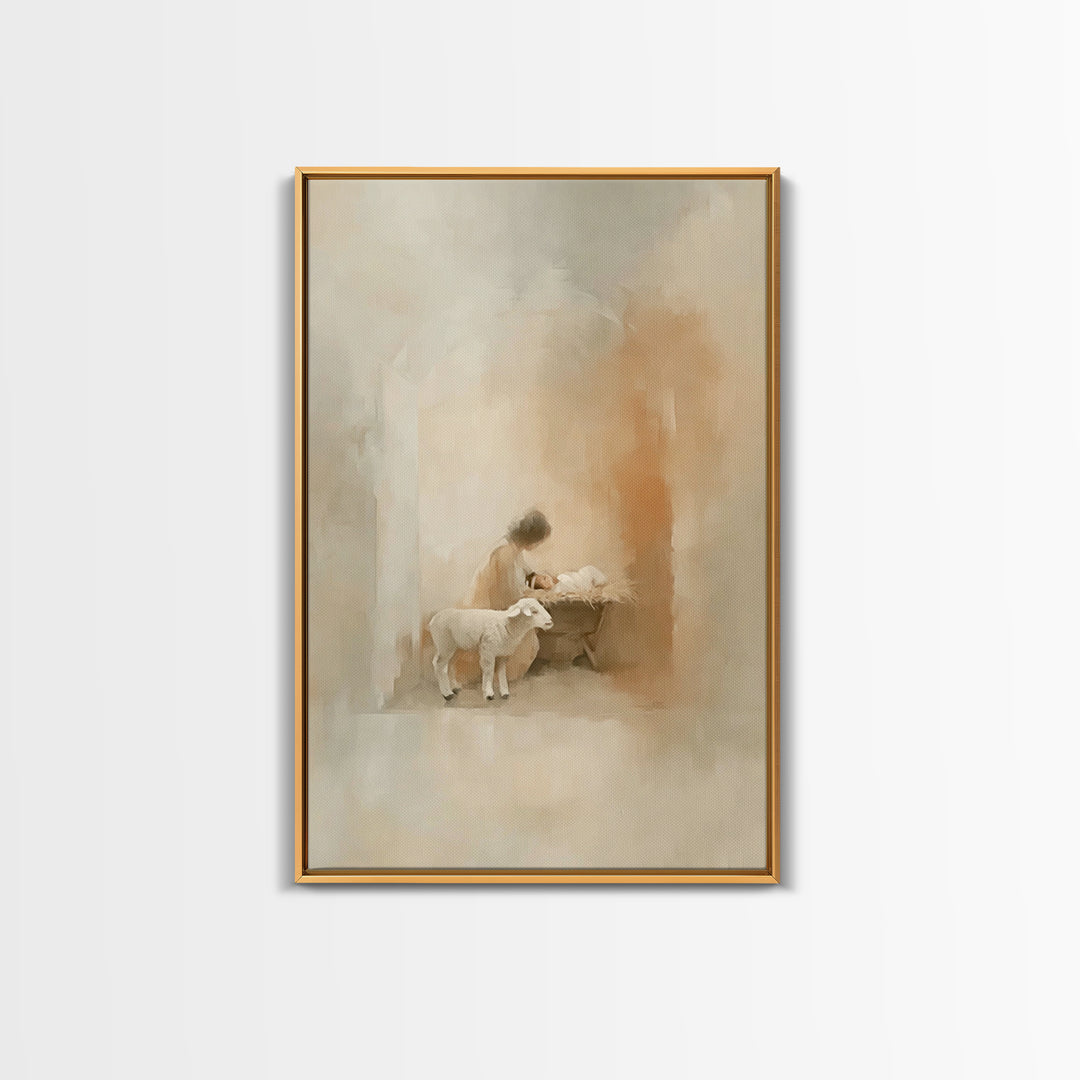 Blessed Manger Scene | Framed Canvas Print | Christian Art Print | Christian Christmas Decorations | Jesus Christmas Art | Christian Painti