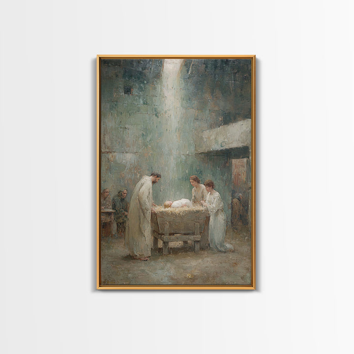 Nativity Blessing, Framed Canvas Print, Christian Wall Art, Birth Of Jesus Painting, Christian Christmas Art, Vintage Christian Art, Christ
