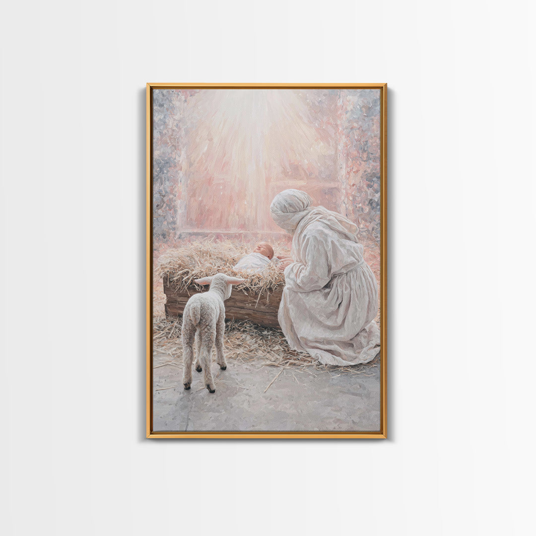 Mother’s Quiet Adoration – Framed Canvas Print – Christian Wall Art – Christmas Art Prints – Jesus Christmas Art – Christian Art Canvas – C
