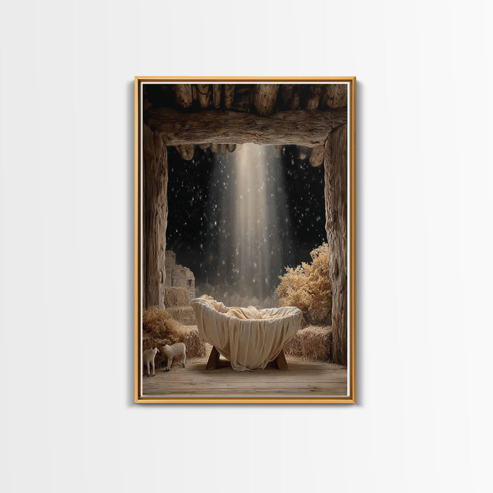Heaven’s Infant Glow – Framed Canvas Print – Christian Christmas Art – Christmas Wall Art – Christian Art Canvas – Modern Christian Art – C