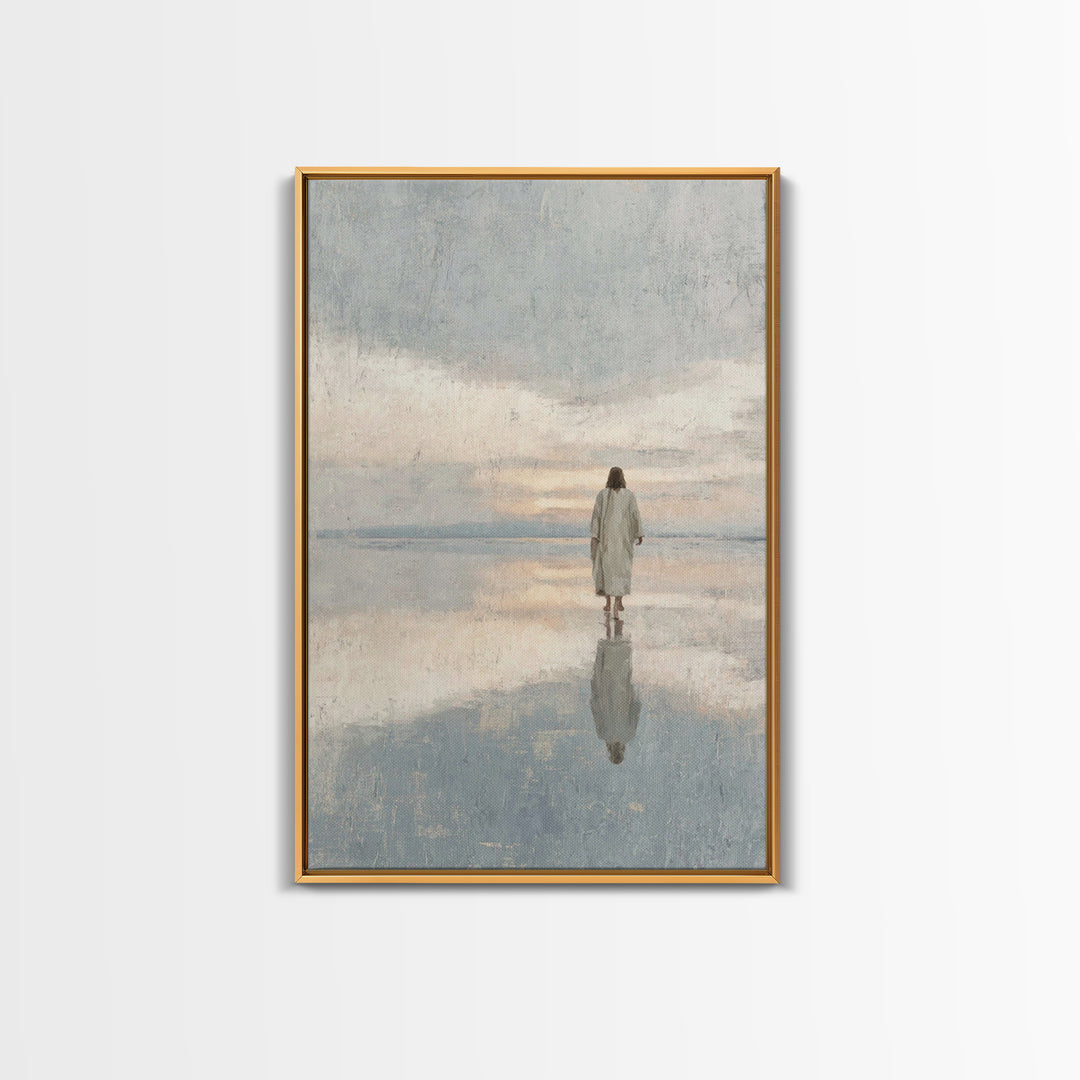 Quiet Water Crossing, Framed Canvas Print, Christian Wall Art, Jesus Painting, Christian Art Canvas, Christian Christmas Art, Christian Dec