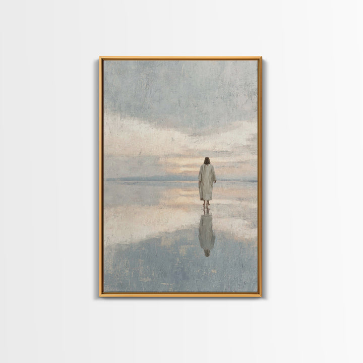Quiet Water Crossing, Framed Canvas Print, Christian Wall Art, Jesus Painting, Christian Art Canvas, Christian Christmas Art, Christian Dec