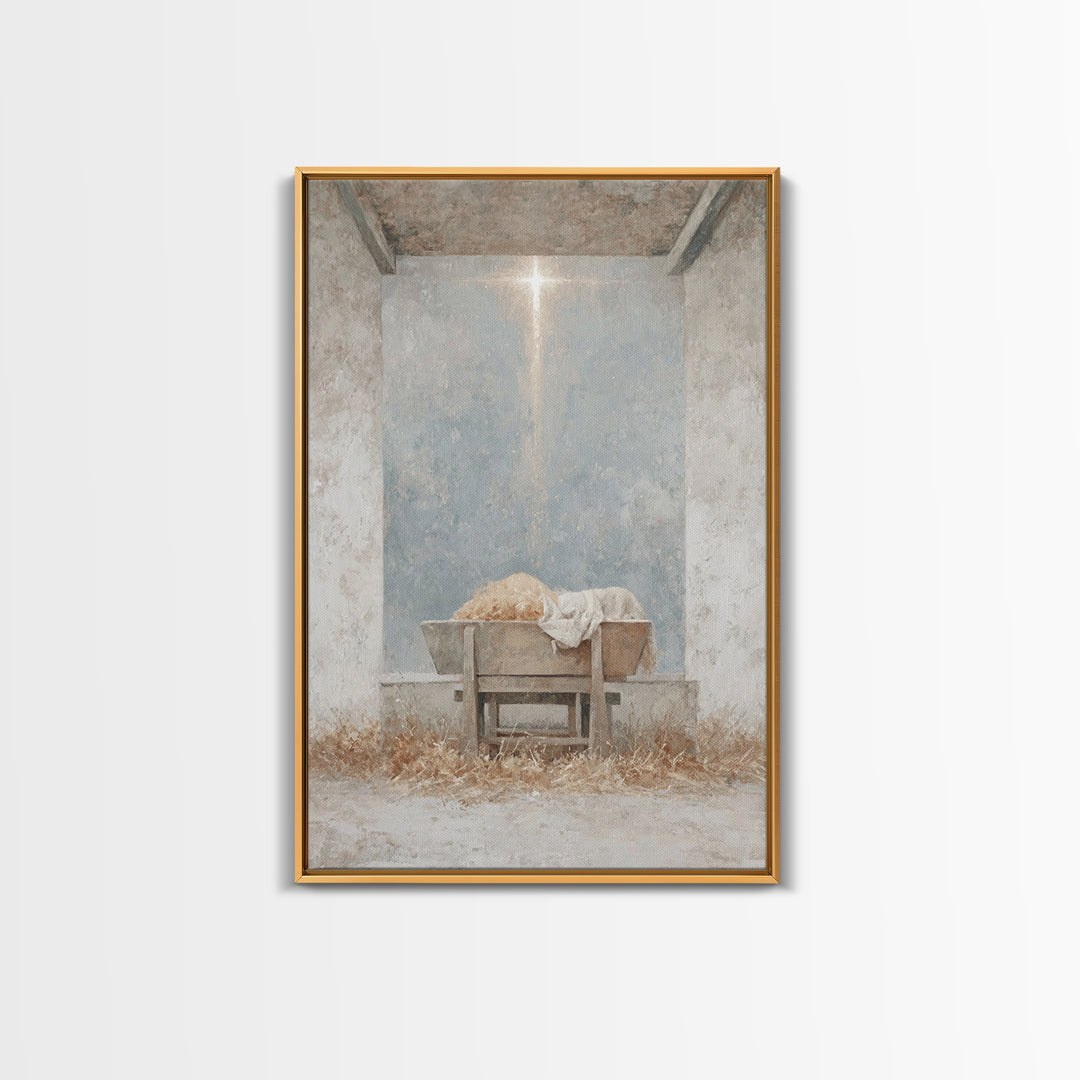 Humble Cradle Light, Framed Canvas Print, Christian Art Canvas, Christmas Wall Art, Subtle Christian Art, Christian Christmas Art, Modern C