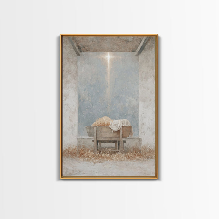 Humble Cradle Light, Framed Canvas Print, Christian Art Canvas, Christmas Wall Art, Subtle Christian Art, Christian Christmas Art, Modern C