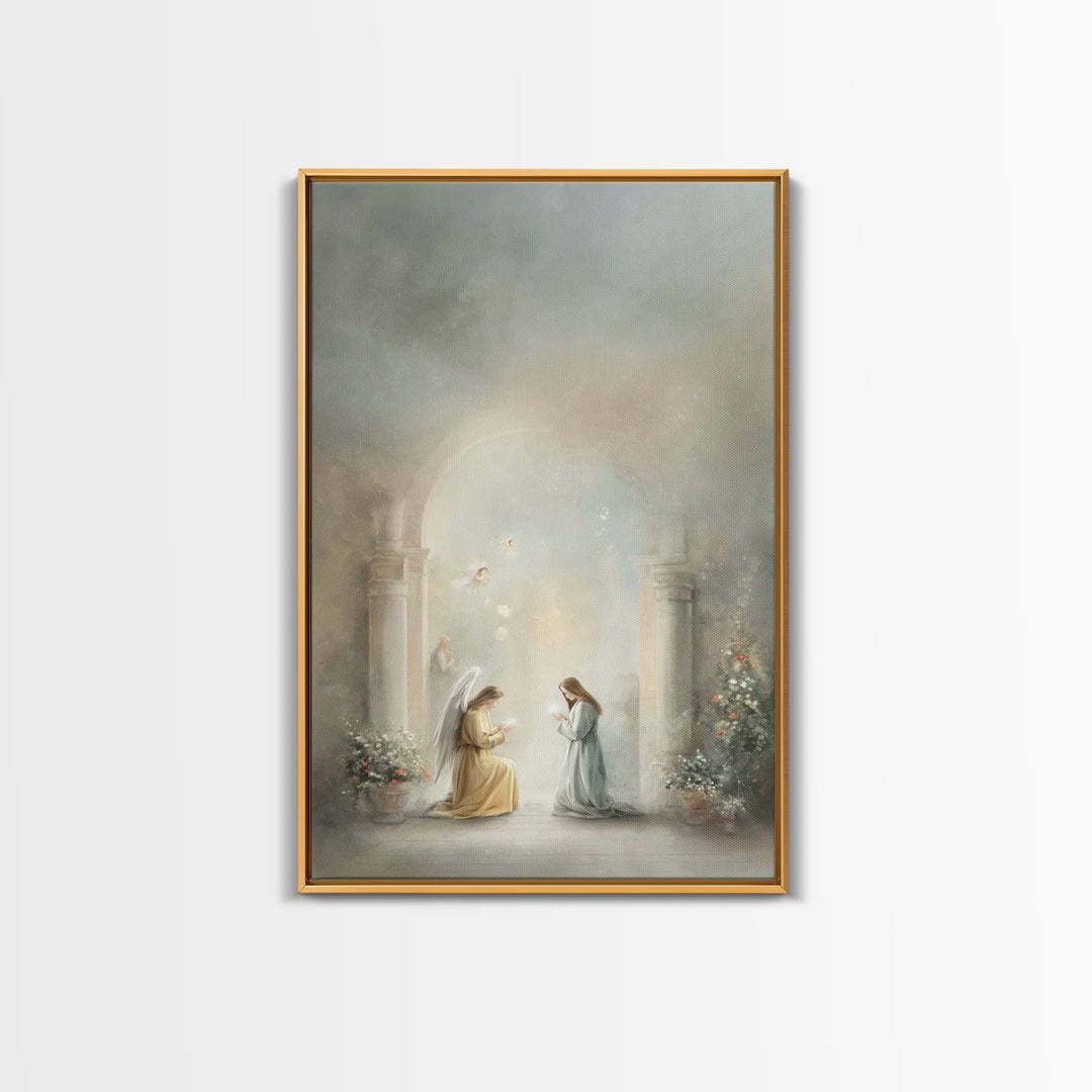 Heavenly Annunciation – Framed Canvas Print – Christian Wall Art – Christian Art Canvas – Vintage Christian Art – Christian Christmas Art