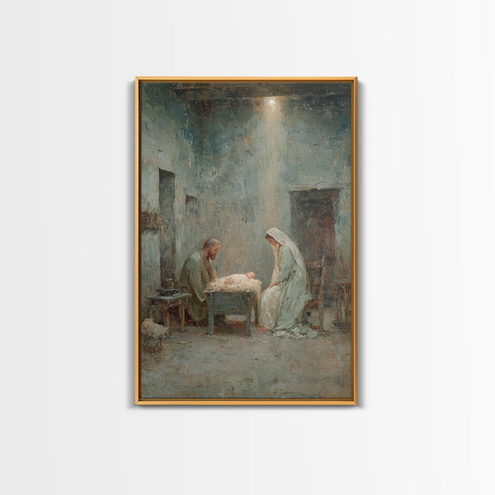 Holy Night Family – Framed Canvas Print – Christian Christmas Art – Christian Wall Art – Birth Of Jesus Painting – Christmas Art Prints – C