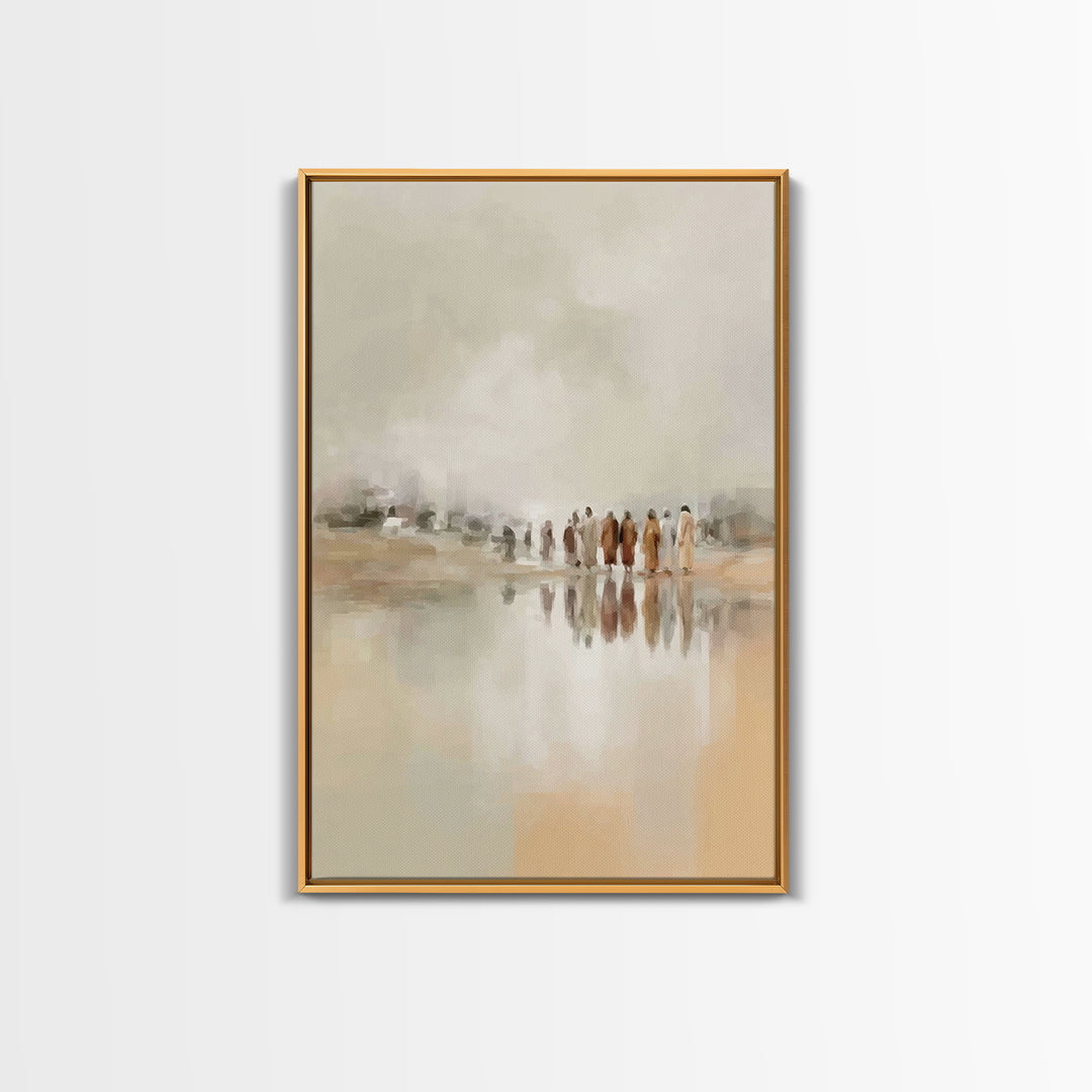 Gathered At Waters, Framed Canvas Print, Christian Art Prints, Christian Wall Art, Abstract Christian Art, Minimalist Christian Art, Christ
