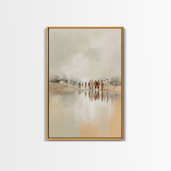 Gathered At Waters, Framed Canvas Print, Christian Art Prints, Christian Wall Art, Abstract Christian Art, Minimalist Christian Art, Christ