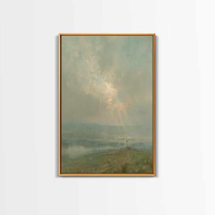 Cross On Horizon – Framed Canvas Print – Christian Art Work – Christian Wall Art – Subtle Christian Art – Christian Art Canvas – Christian
