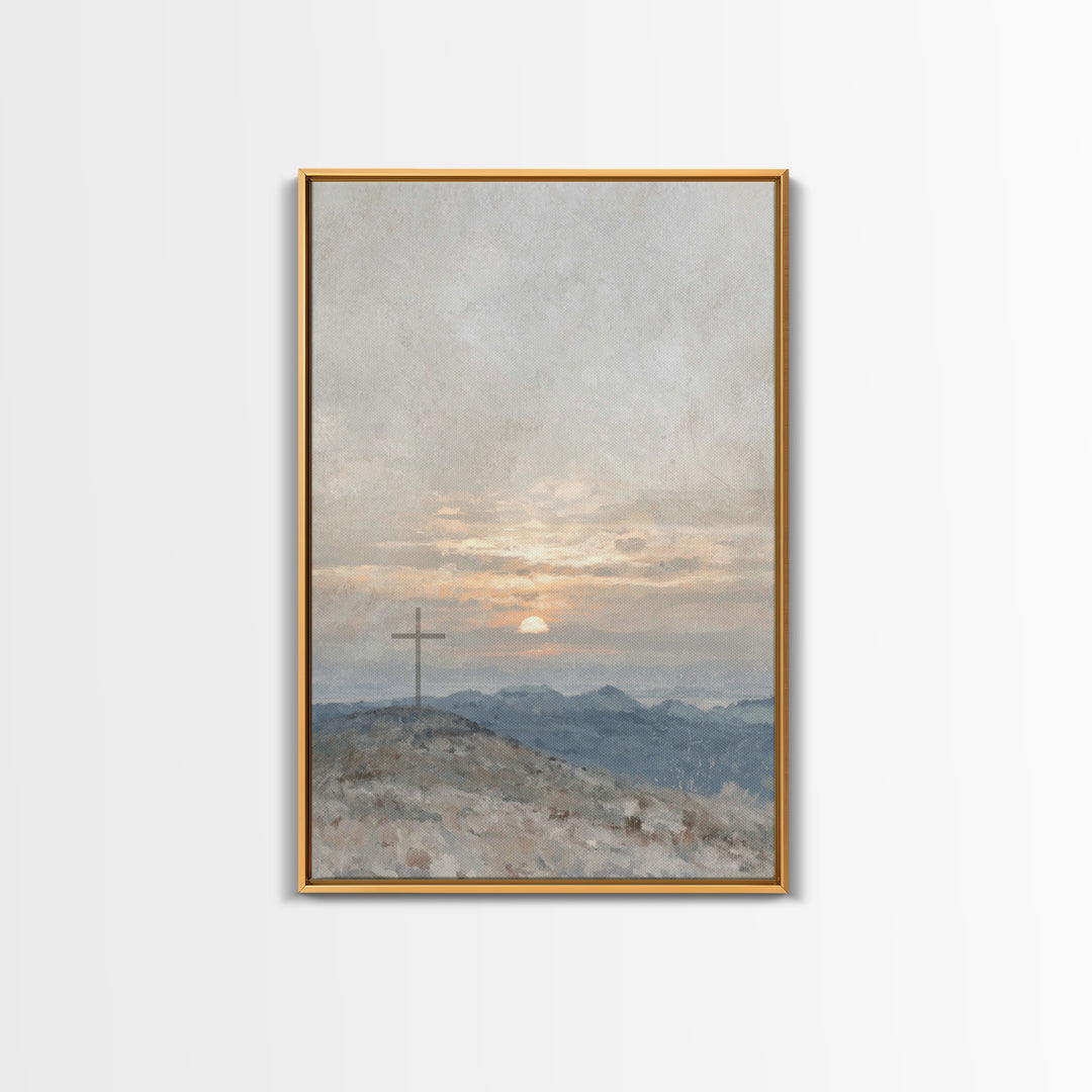 Hillside Sunrise, Framed Canvas Print, Christian Art Prints, Christian Wall Art, Christian Art Canvas, Subtle Christian Paintings, Christia
