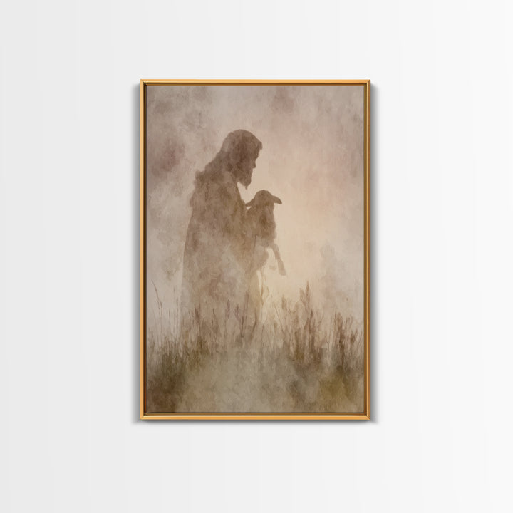 Shepherd Of Light, Framed Canvas Print, Christian Wall Art, Jesus Painting, Christian Art Canvas, Subtle Christian Art, Christian Decor For