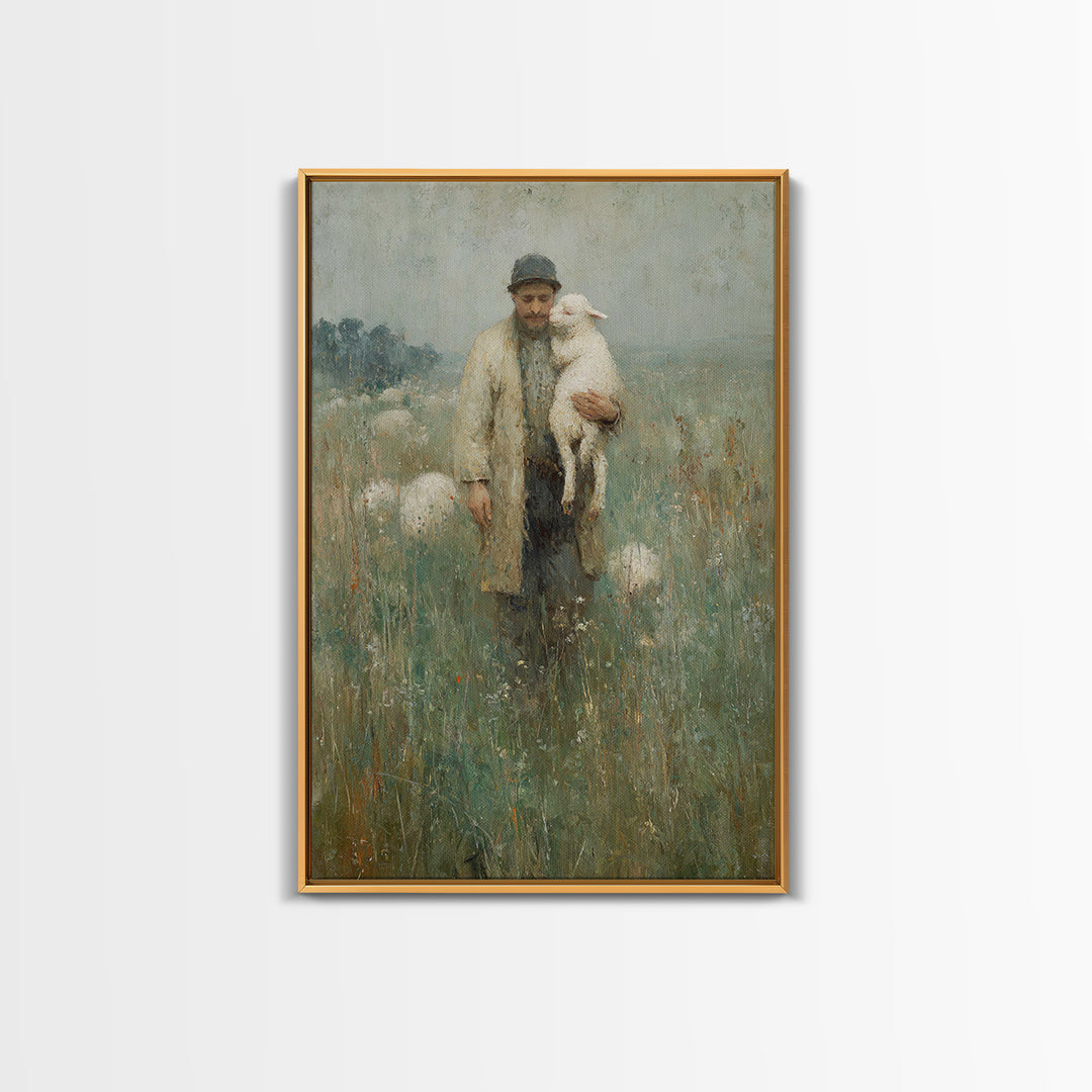 Guardian Of Lambs | Framed Canvas Print | Jesus Wall Art | Christian Art Canvas | Modern Christian Painting | Christian Art | Christian Dec