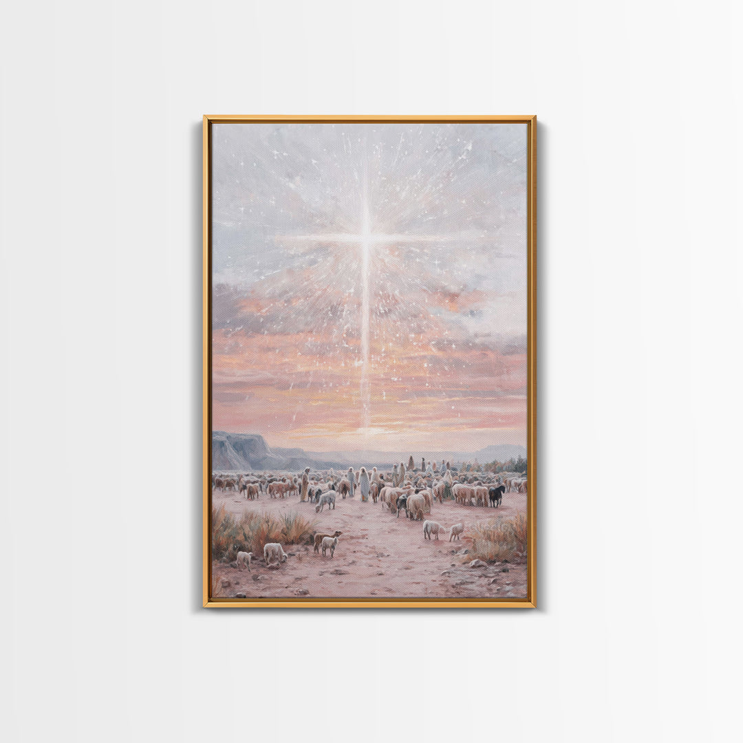 Holy Night Glow, Framed Canvas Print, Christian Christmas Art, Christmas Wall Art, Christian Art Canvas, Moody Christmas Art, Christian Art