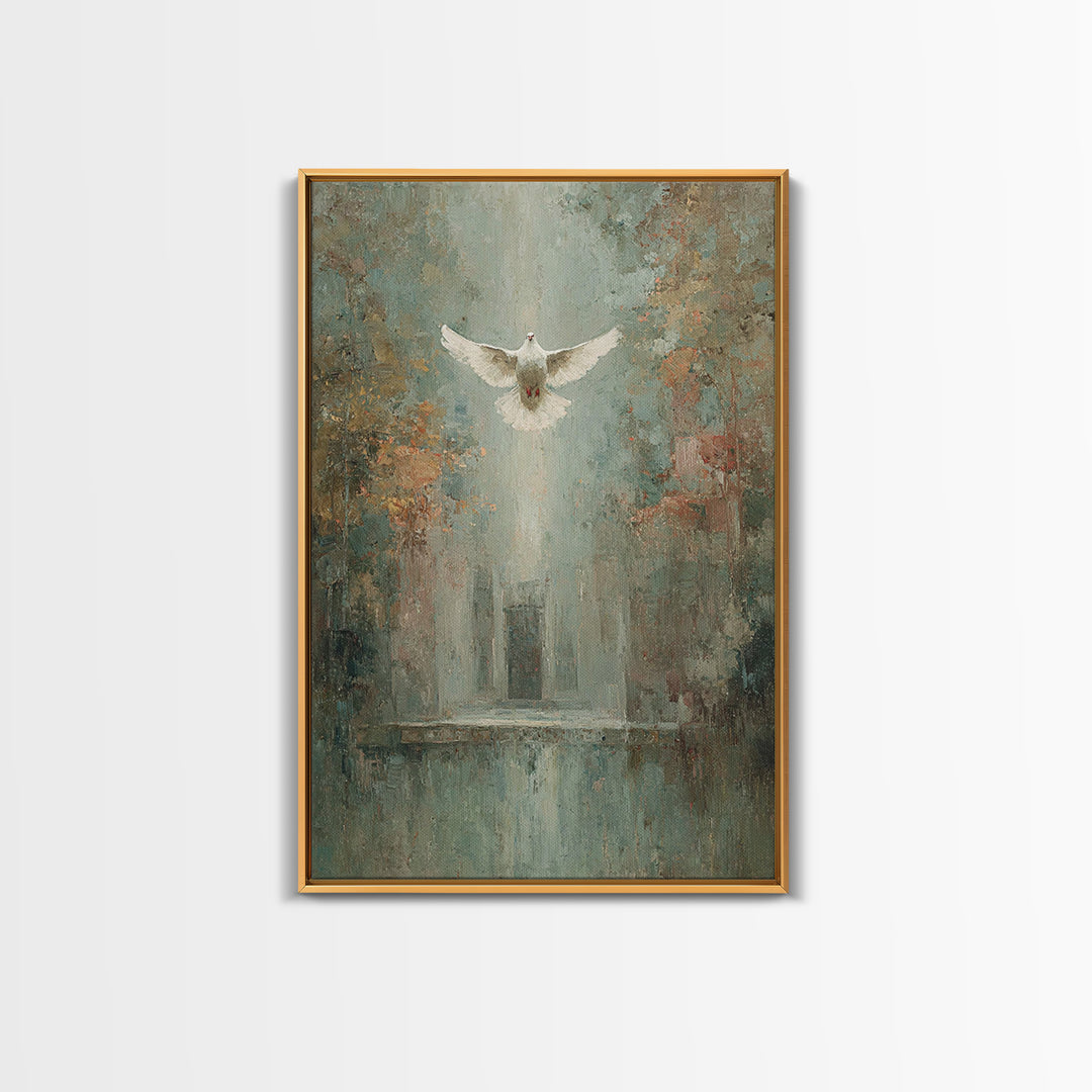 Sanctuary Dawn Dove, Framed Canvas Print, Christian Art Canvas, Christian Wall Art, Christian Art, Christian Decor, Christian Christmas Art
