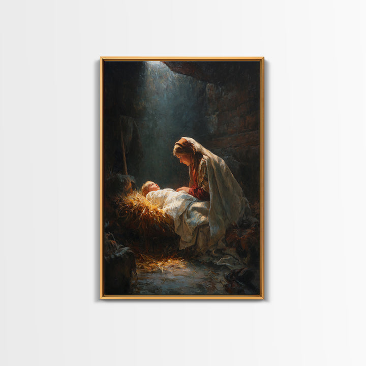 Mary’s Gentle Watch, Framed Canvas Print, Christian Wall Art, Jesus Christmas Art, Christian Art Canvas, Christmas Art, Christian Decor