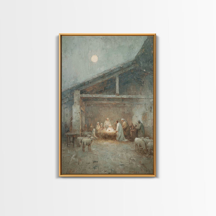 Holy Night Gathering – Framed Canvas Print – Christian Wall Art – Christian Art Canvas – Christmas Art – Christian Christmas Art – Christia