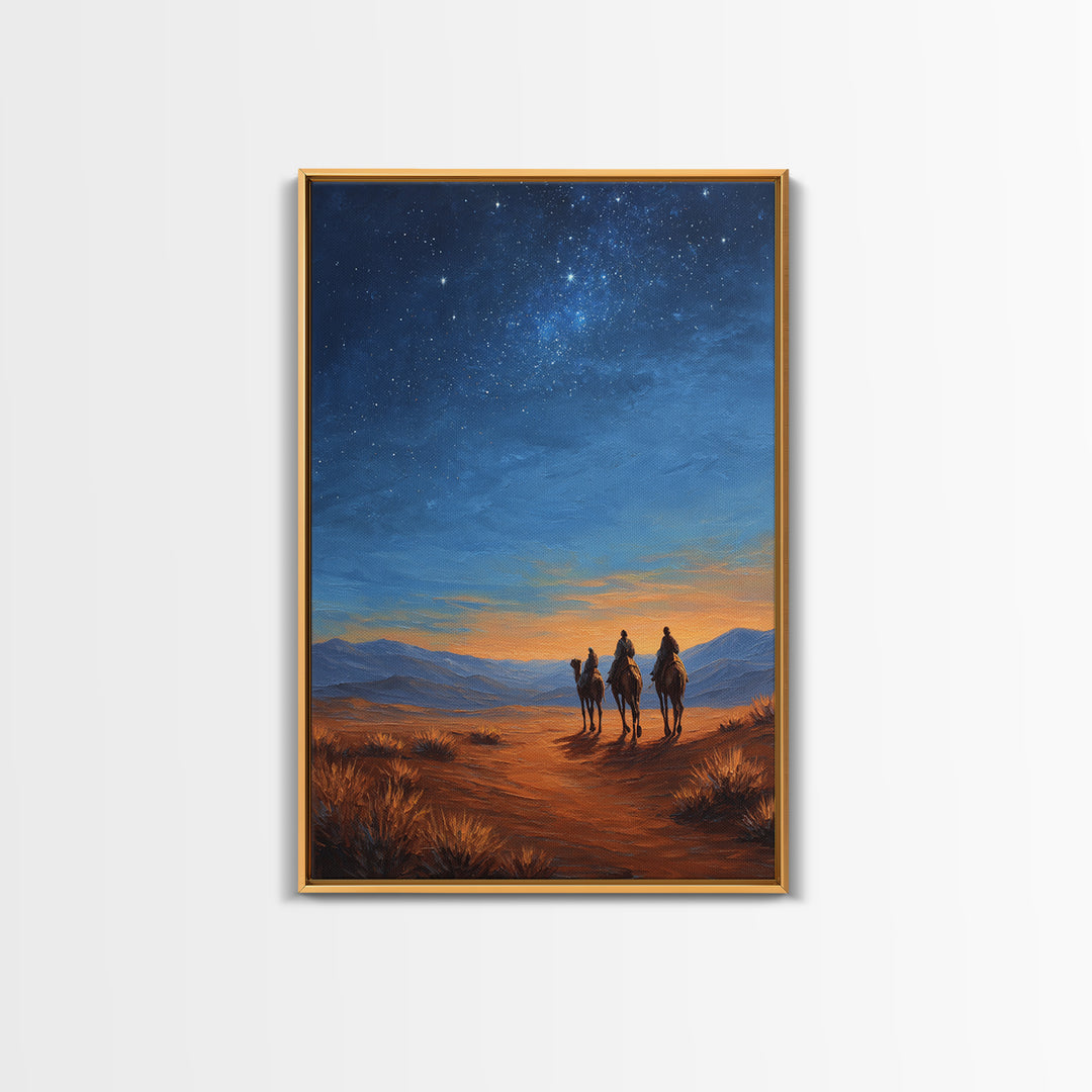 Starry Desert Trail – Framed Canvas Print – Christian Art Canvas – Christmas Art Prints – Christian Christmas Art – Christian Wall Art