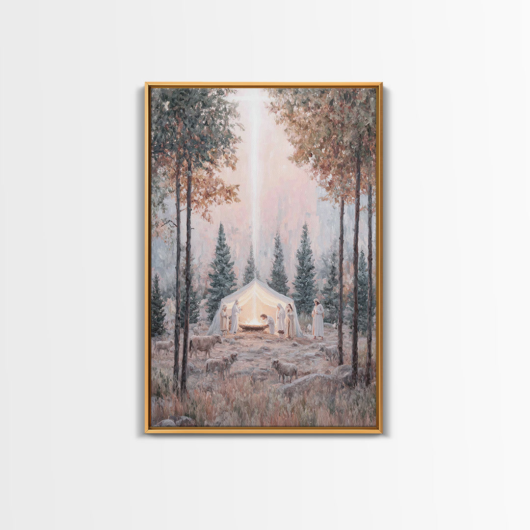 Forest Nativity Dawn – Framed Canvas Print – Christian Wall Art – Christian Art Canvas – Christmas Art – Christian Christmas Art – Christia