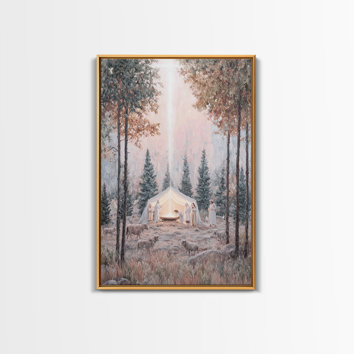 Forest Nativity Dawn – Framed Canvas Print – Christian Wall Art – Christian Art Canvas – Christmas Art – Christian Christmas Art – Christia