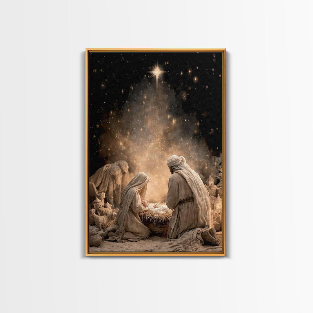 Holy Night Adoration, Framed Canvas Print, Christian Wall Art, Christian Art Canvas, Christmas Art, Christian Christmas Art, Christian Gift