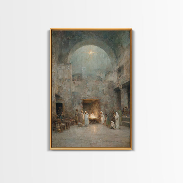 Holy Night Promise | Framed Canvas Print | Christian Wall Art | Christmas Art Prints | Jesus Christmas Art | Christian Art Canvas | Vintage