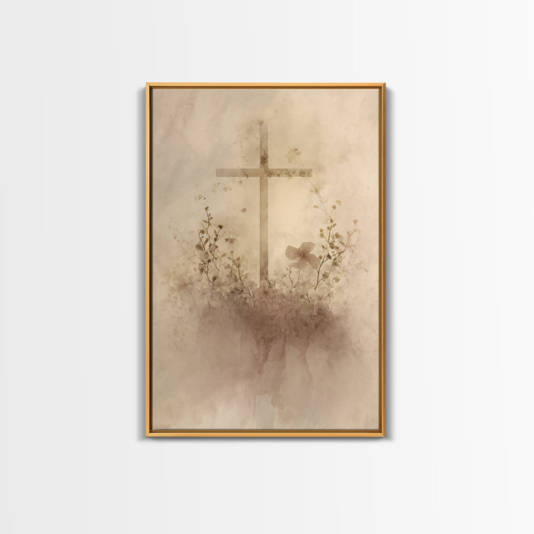 Quiet Cross Light - Framed Canvas Print - Minimalist Christian Art - Christian Wall Art - Subtle Christian Art - Christian Art Canvas - Chr
