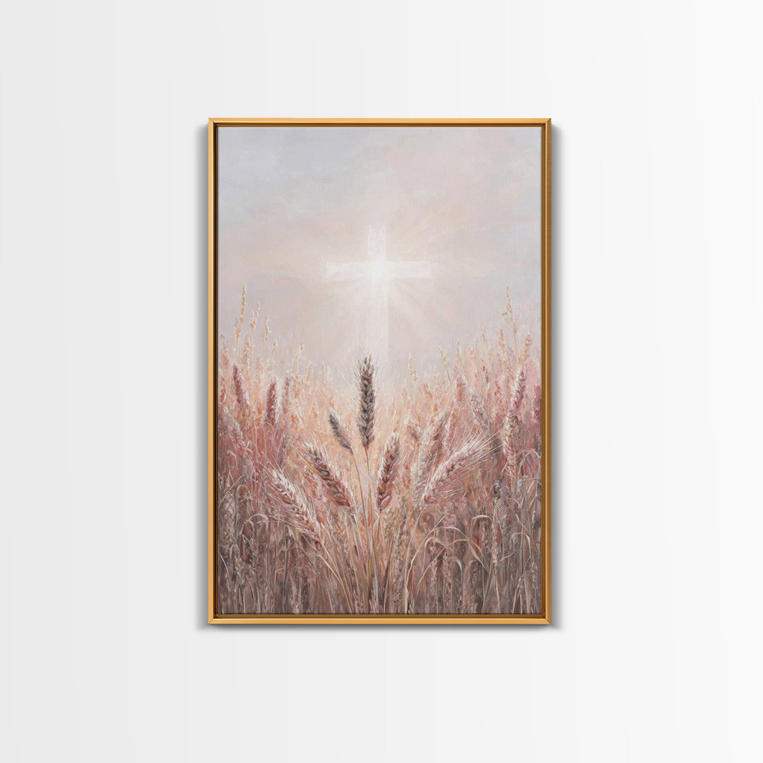 Rose Dawn Cross – Framed Canvas Print – Christian Art Canvas – Christian Wall Art – White Christmas Art – Christian Christmas Decor – Chris