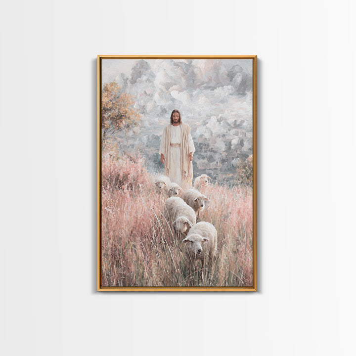 Heavenly Shepherd – Framed Canvas Print – Christian Wall Art – Jesus Painting – Christian Art Canvas – Christian Gift – Christian Christmas