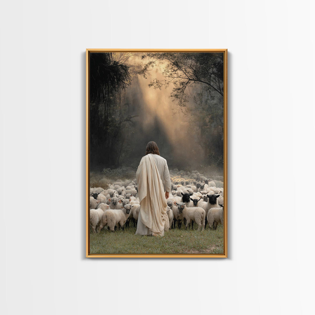 Dawn Of The Shepherd – Framed Canvas Print – Christian Wall Art – Jesus Painting – Christian Art Canvas – Christian Art – Moody Christian A
