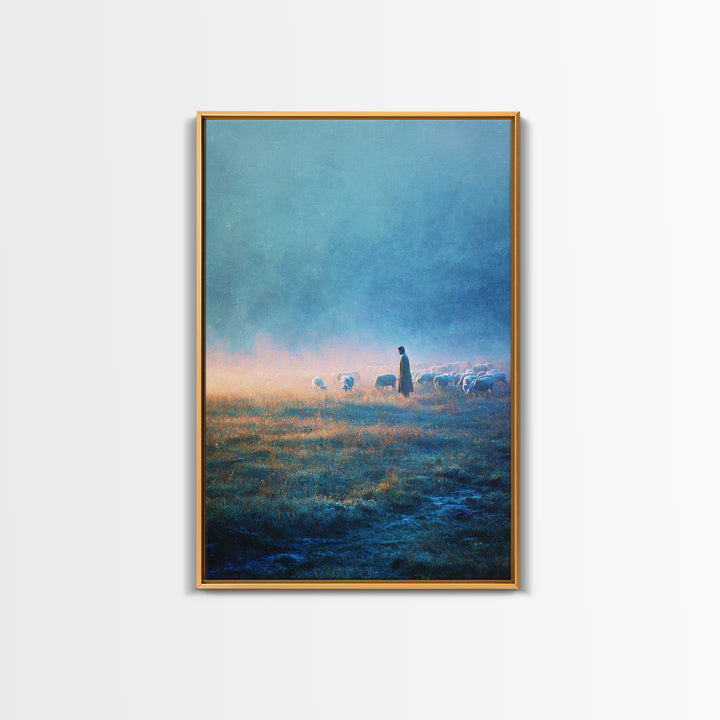 Morning Of Peace – Framed Canvas Print – Christian Wall Art – Christian Art Print – Blue Christian Art – Christian Painting – Unique Christ